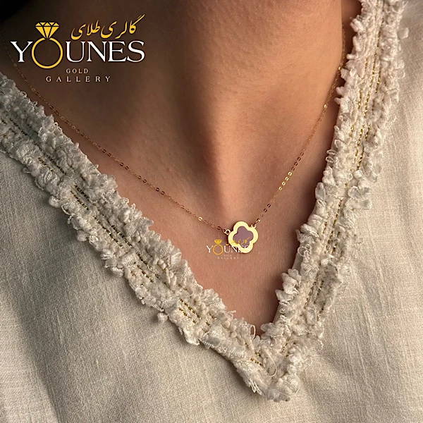 گردنبند میناکاری ونکلیف صورتی بژ  طلا